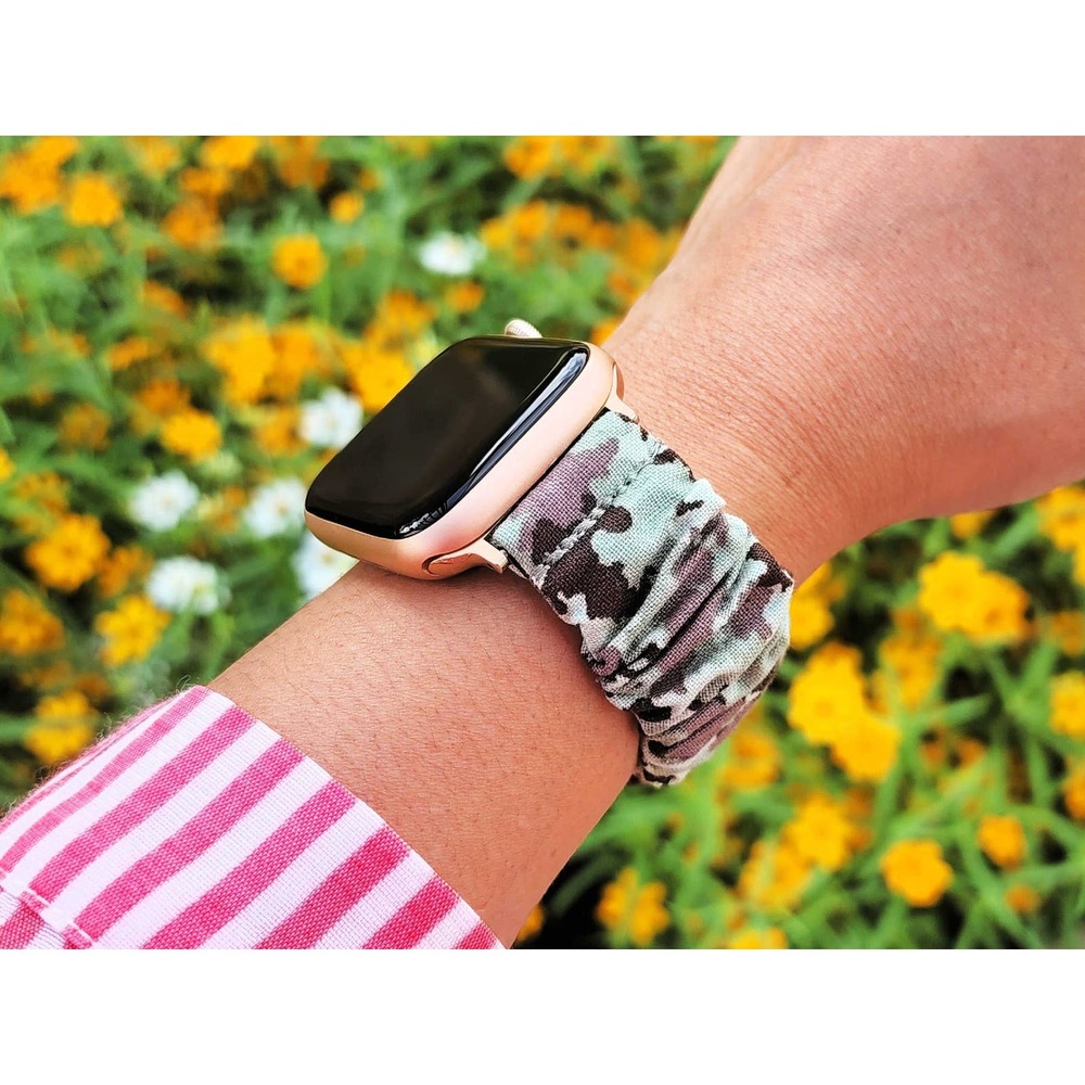 Gold Smartwatch with Camouflage Scrunchie Band